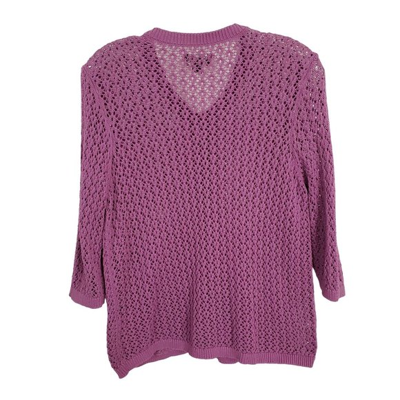 Avenue Size 14 16 Cardigan Open Knit Sweater Layering Purple Cotton 3/4 Sleeve - Picture 3 of 6